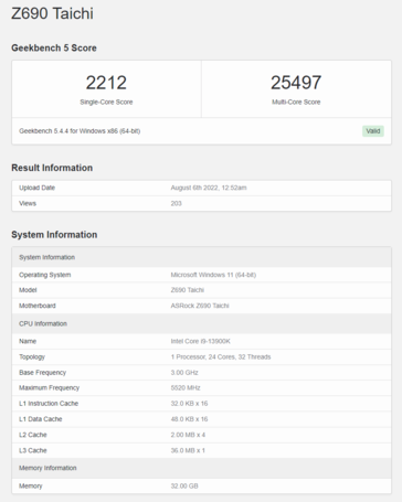 Intel Core i9 13900K on Geekbench 5