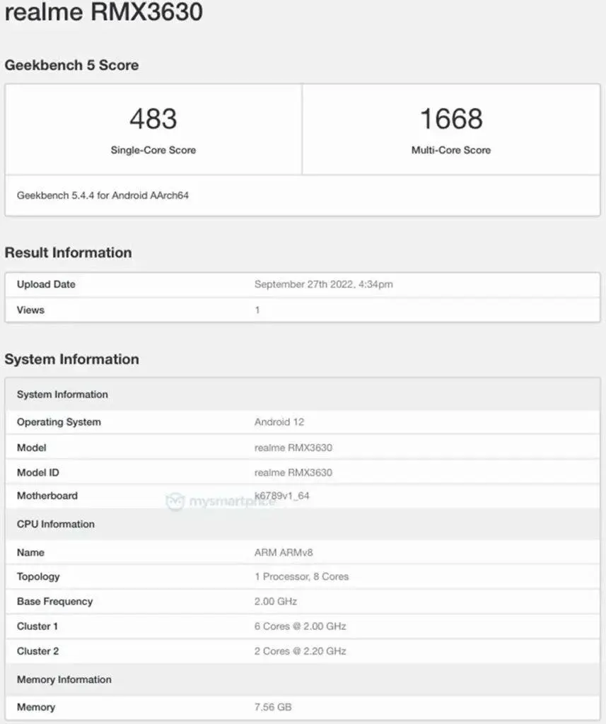 Hiệu năng GeekBench Realme 10