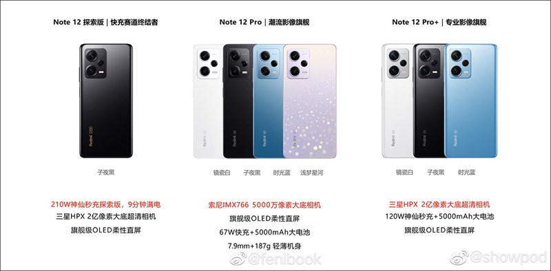 Dải sản phẩm được cho là của Redmi Note 12 sắp tới