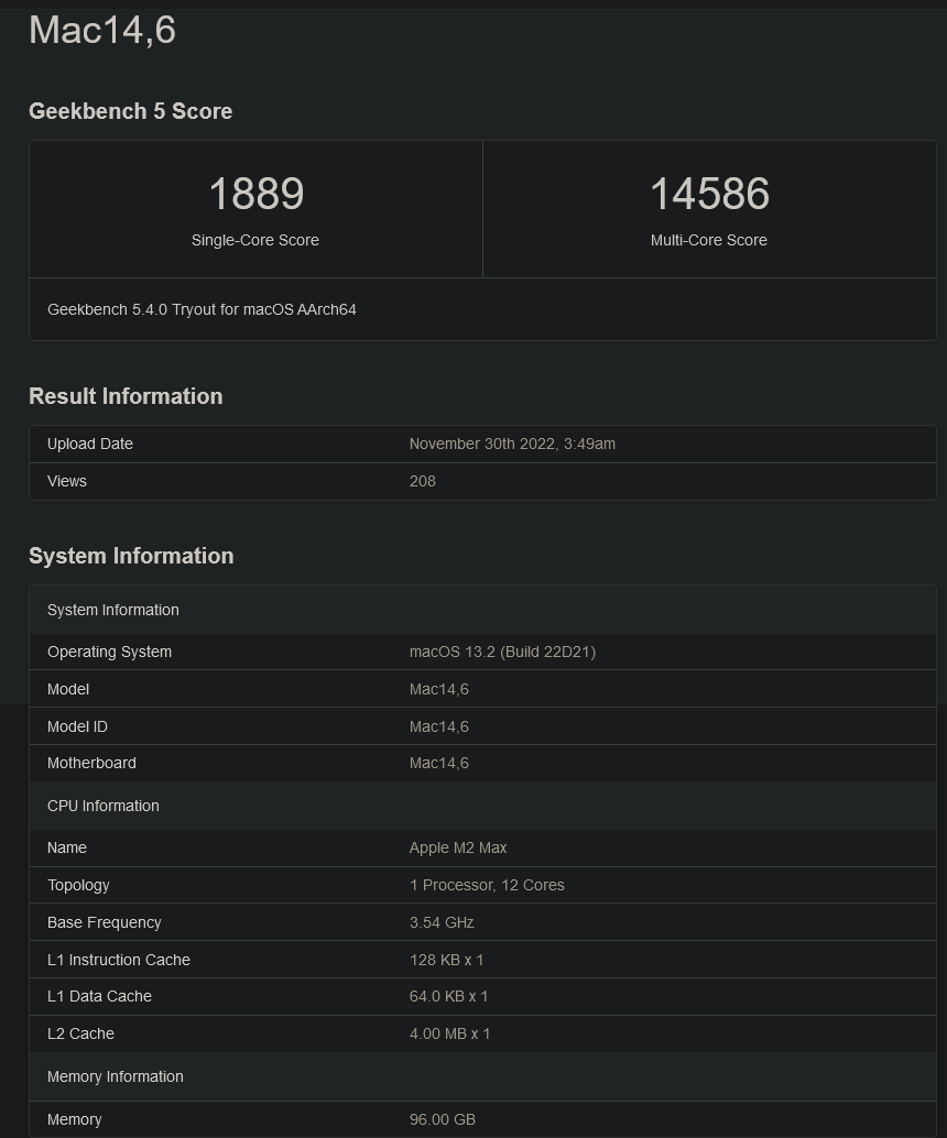 Hiệu năng rò rỉ của Apple M2 Max