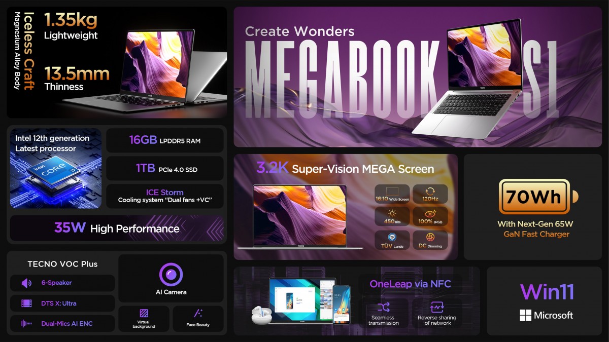 Tecno MegaBook S1 ra mắt: Độ mỏng ấn tượng, giá không rẻ