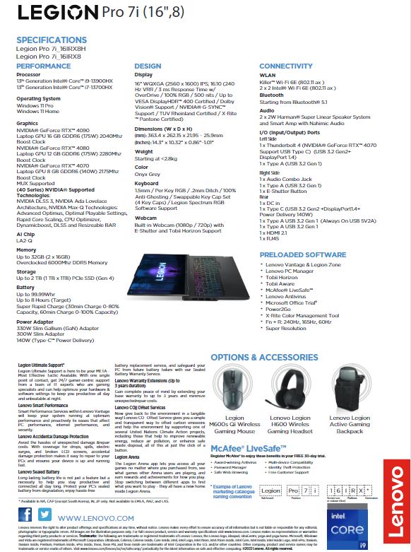 Cấu hình của Lenovo Legion Pro 7i