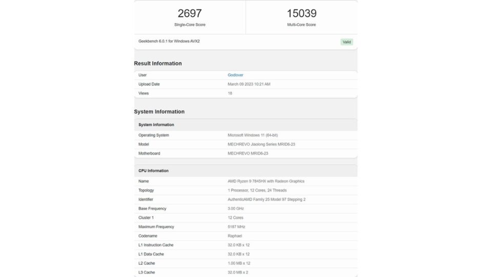 Hiệu năng rò rỉ của AMD Ryzen 9 7845HX