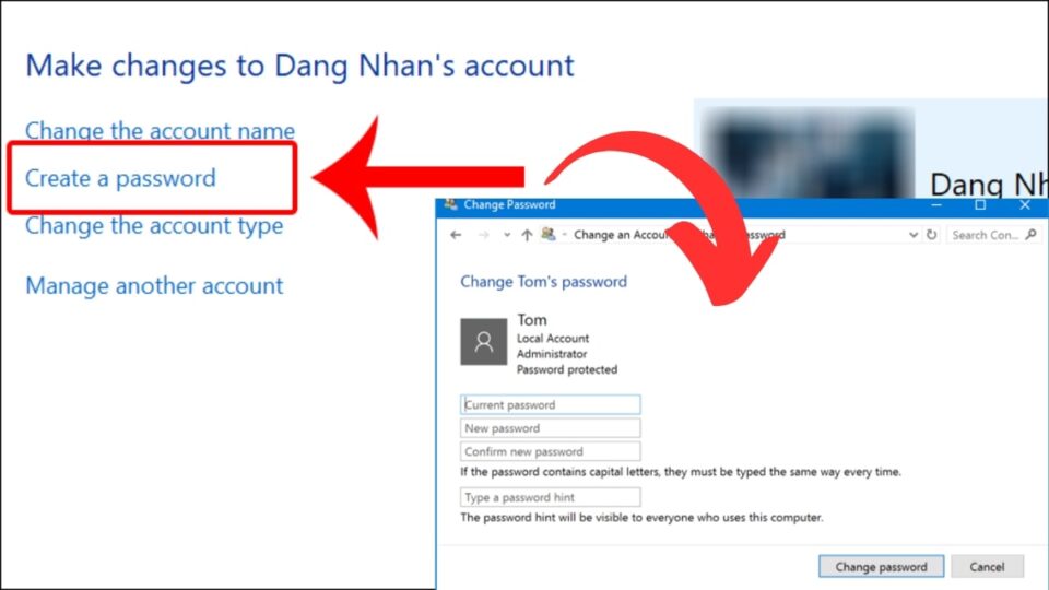 Thay đổi mật khẩu và nhấp chọn “change password”