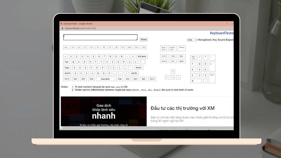 Giao diện trên Keyboardtester.com