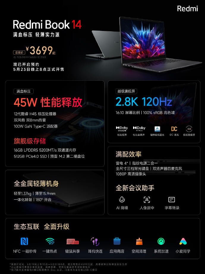 Cấu hình trên Redmi Book 14 2023
