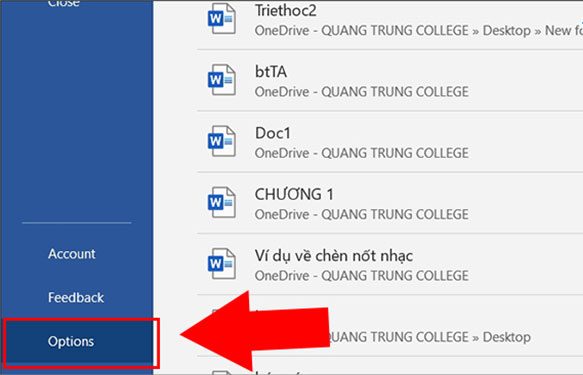 Chọn Options