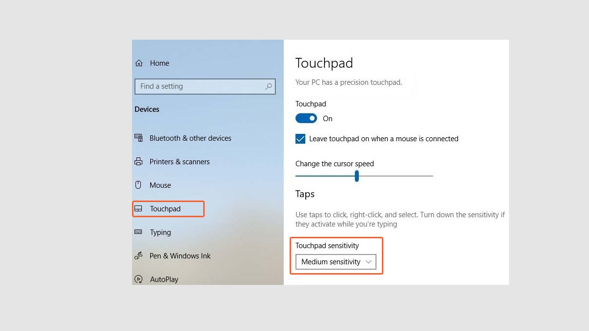 Điều chỉnh độ nhạy Touchpad