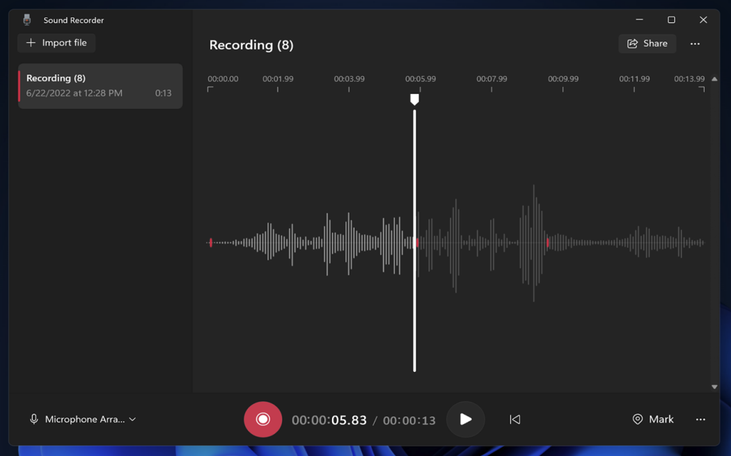 Sound Recorder trên windows 11