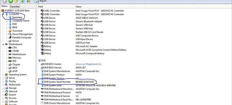 Thông số Serial Number của laptop trên Everest