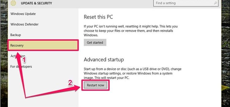 Bấm chọn Restart now ở mục Advanced startup