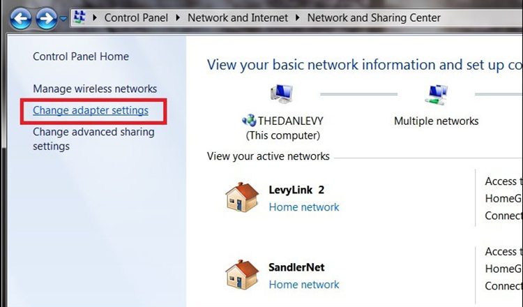 Chọn Change adapter settings