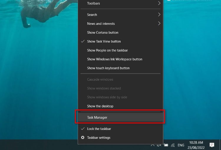 Chọn Task Manager