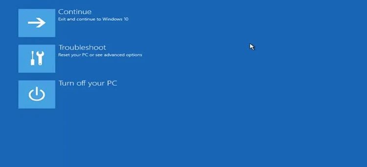 Click chọn Troubleshoot khi có một menu màu xanh hiện ra