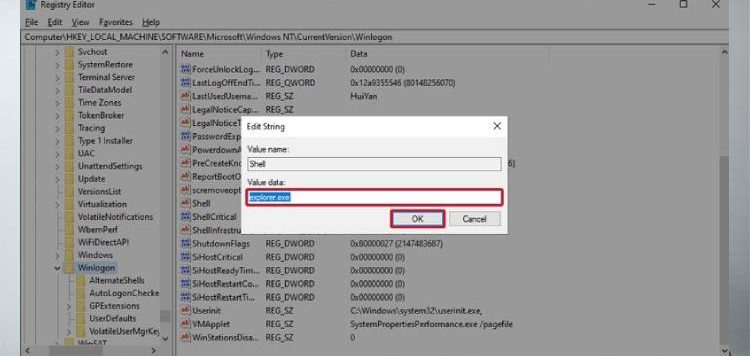 Đổi giá trị thành Explorer.exe và ok để hoàn tất