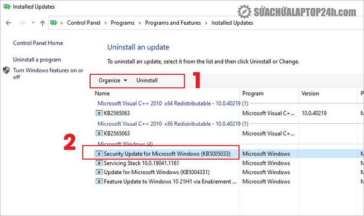 Gỡ cập nhật Windows gần nhất