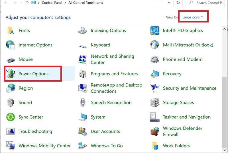 Mở Power Options