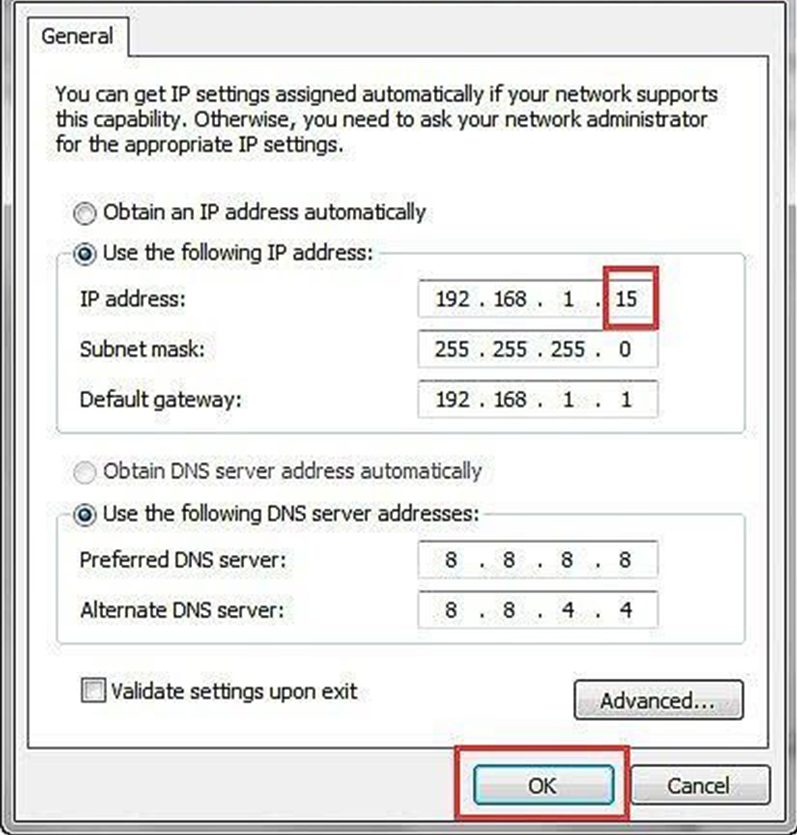 Nhấn OK để hoàn tất quá trình cài IP tĩnh cho máy tính