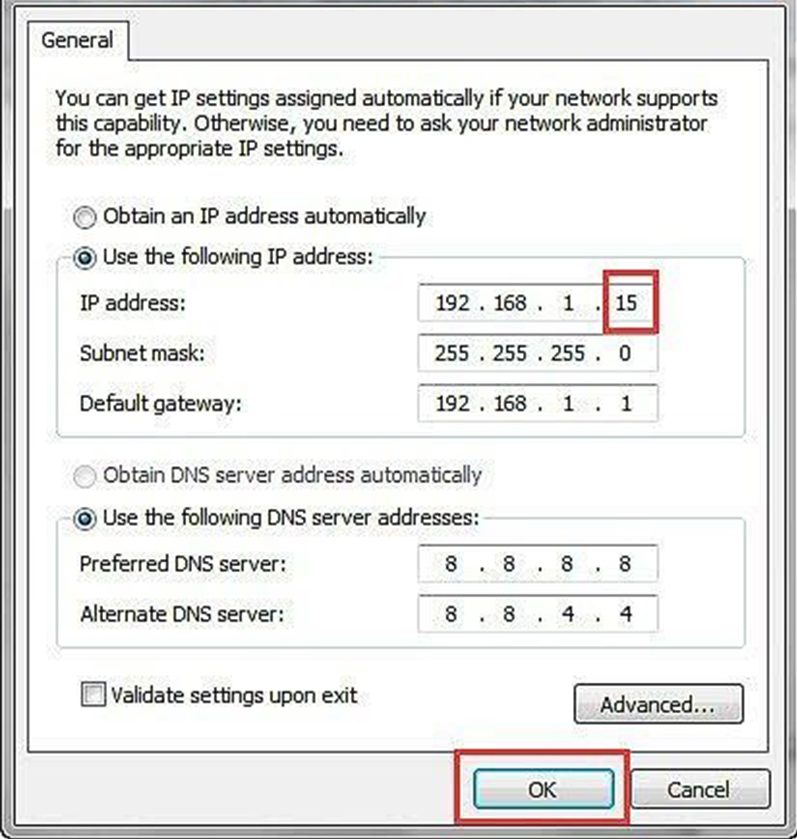 Nhấn OK để hoàn tất quá trình cài IP tĩnh cho máy tính