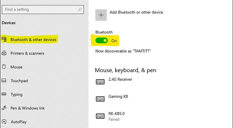 Tiến hành bật Bluetooth