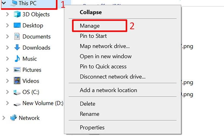 Tiếp tục vào Manage nếu không nhận chuột