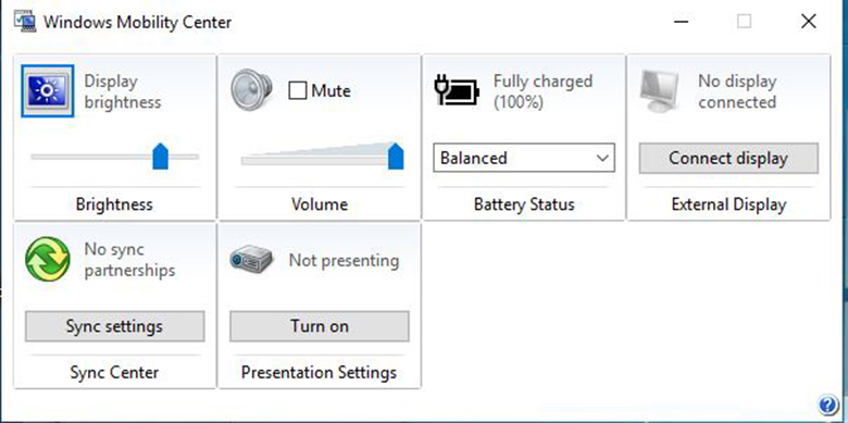 Windows Mobility Center