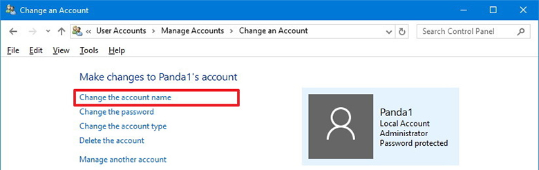 Change the account name