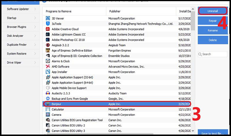 Chọn phần mềm cần xóa sau đó nhấn Uninstall