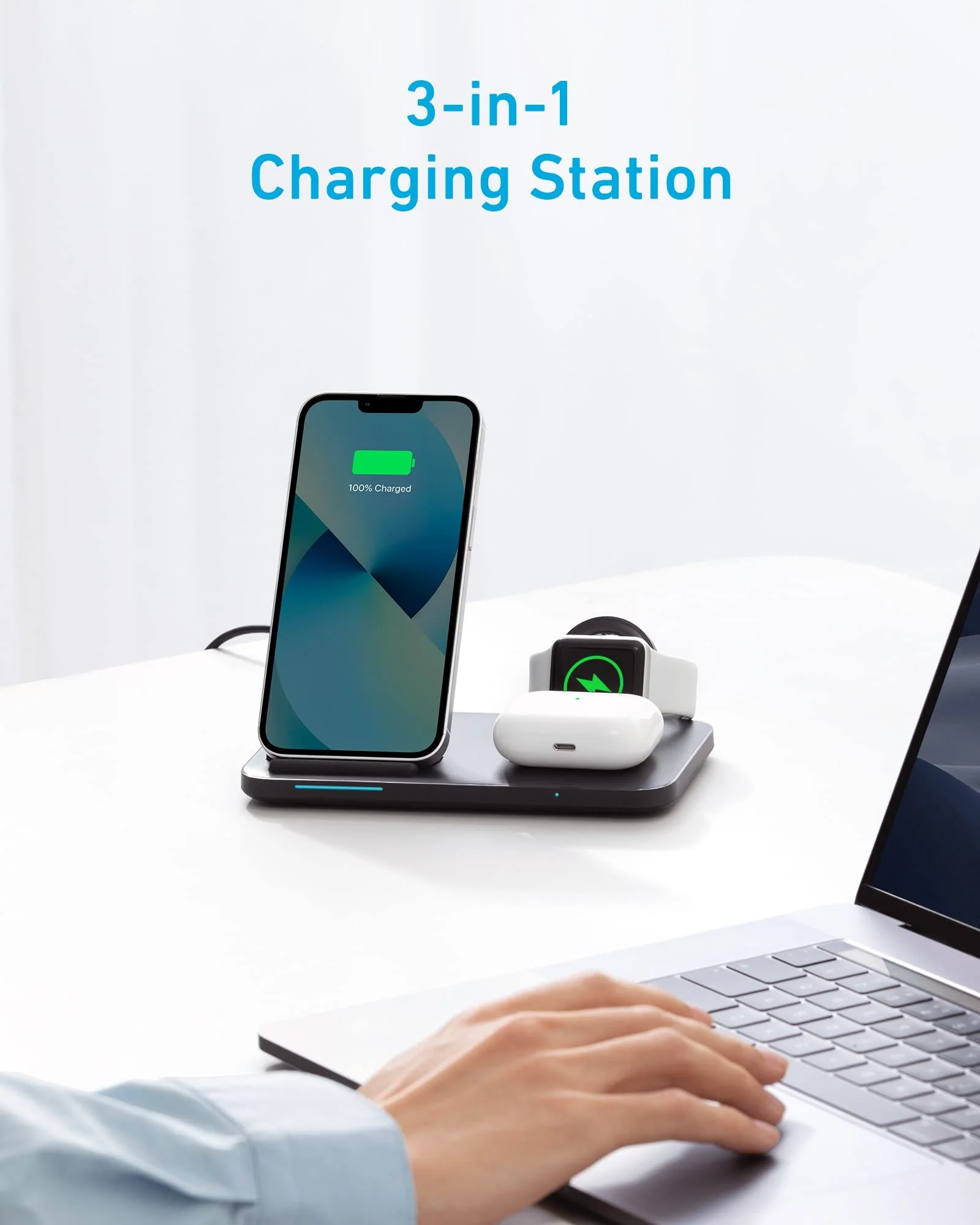 Đế sạc không dây Anker 3 trong 1 ( Anker Foldable 3-in-1 Wireless Charging Station with Adapter - Anker 335 Wireless Charger) được thiết kế hiện đại