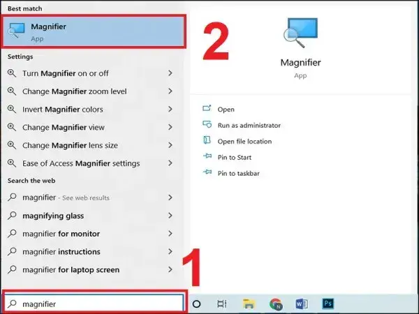 Phóng to màn hình laptop Win 10 bằng Magnifier