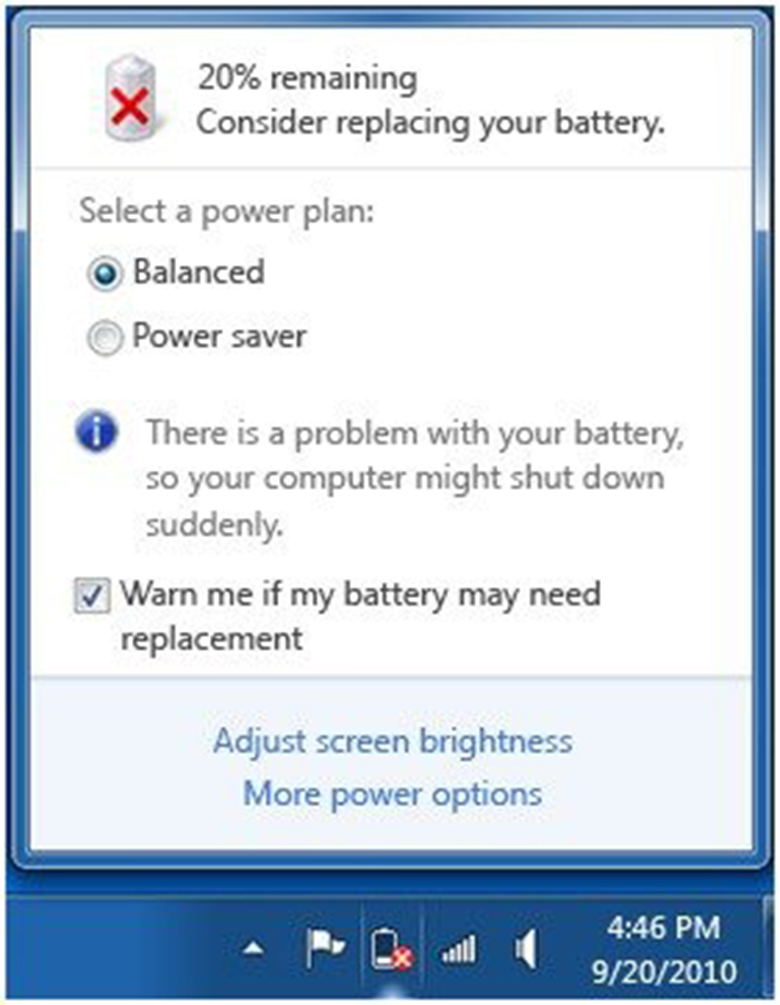 warn me if my battery may need replacement