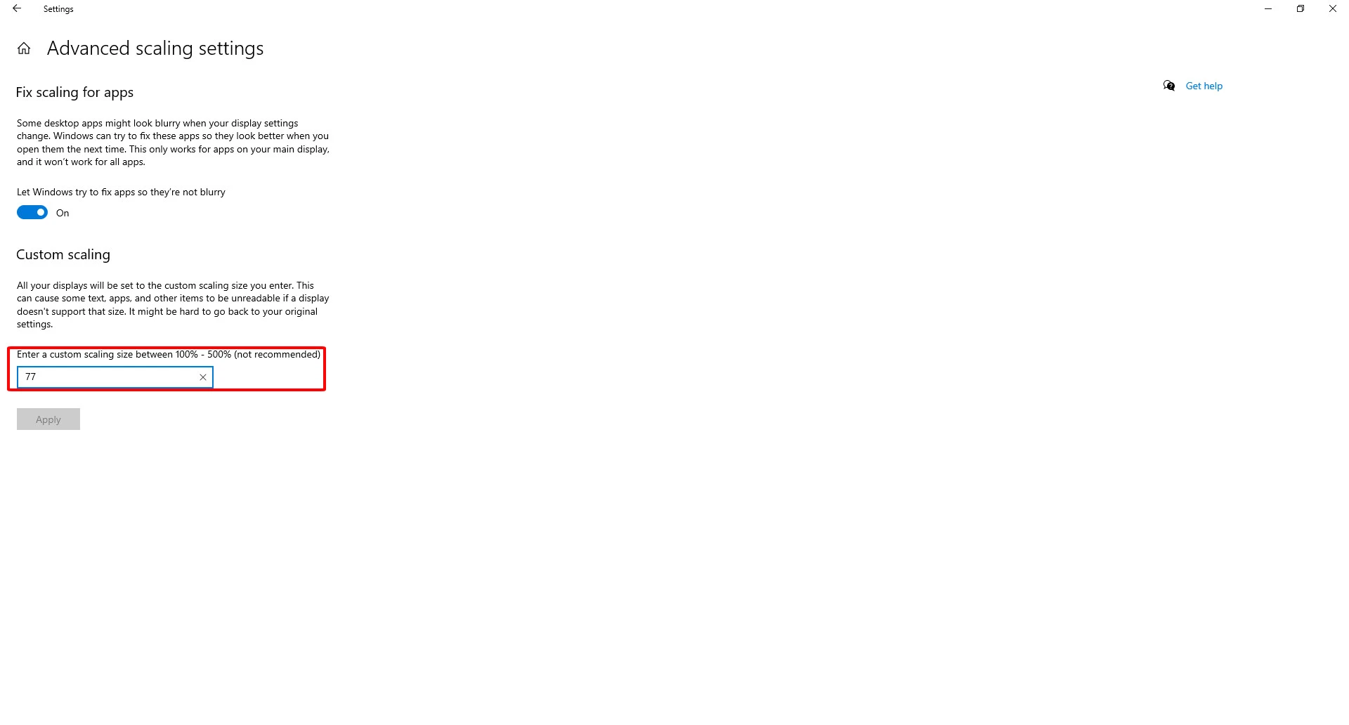 Chọn "Advanced scaling settings"