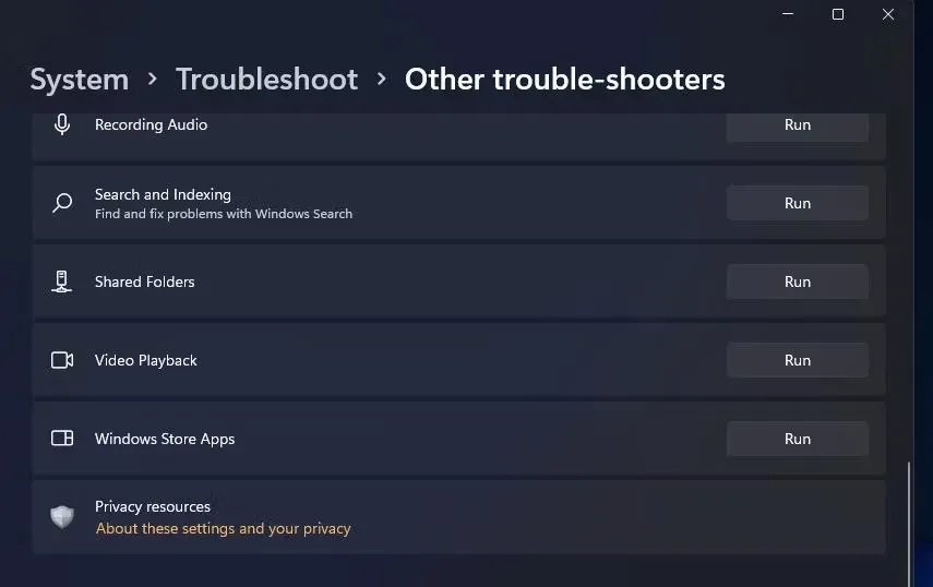 Chạy trình khắc phục sự cố Microsoft Store Apps