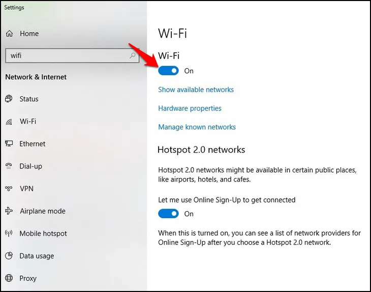 Chưa bật chức năng WiFi trên máy tính của bạn