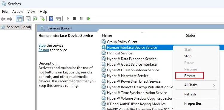 Khởi động lại các dịch vụ Windows cần thiết