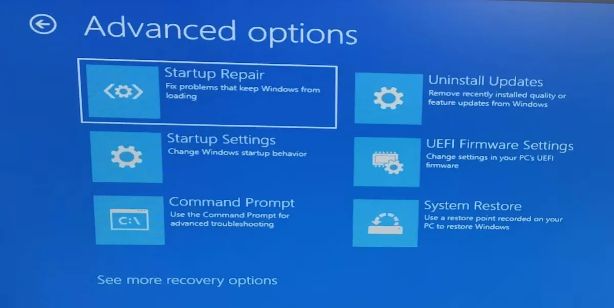 Sử dụng công cụ Startup Repair