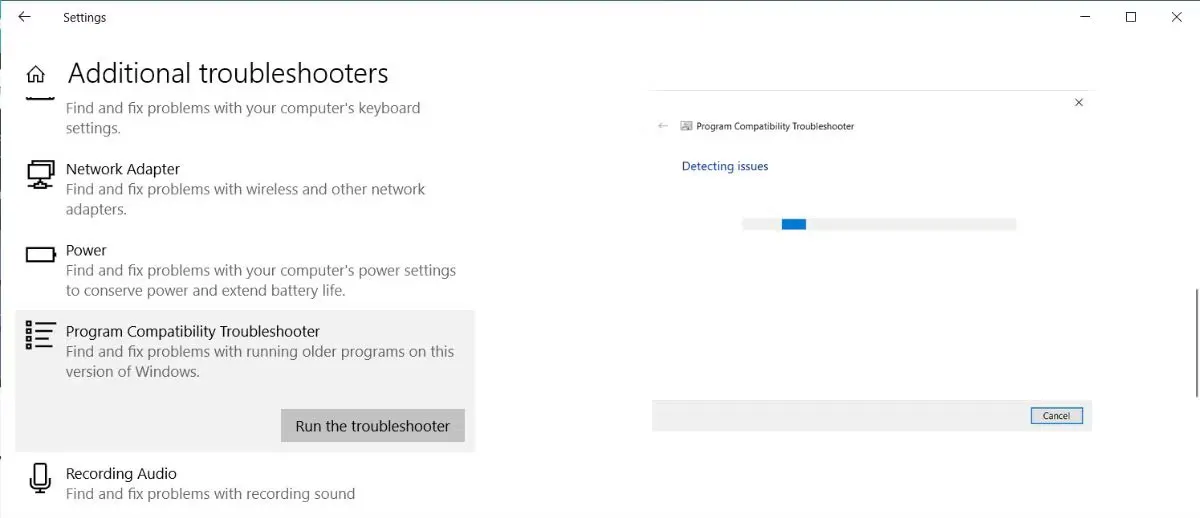 Chạy Program Compatibility Troubleshooter