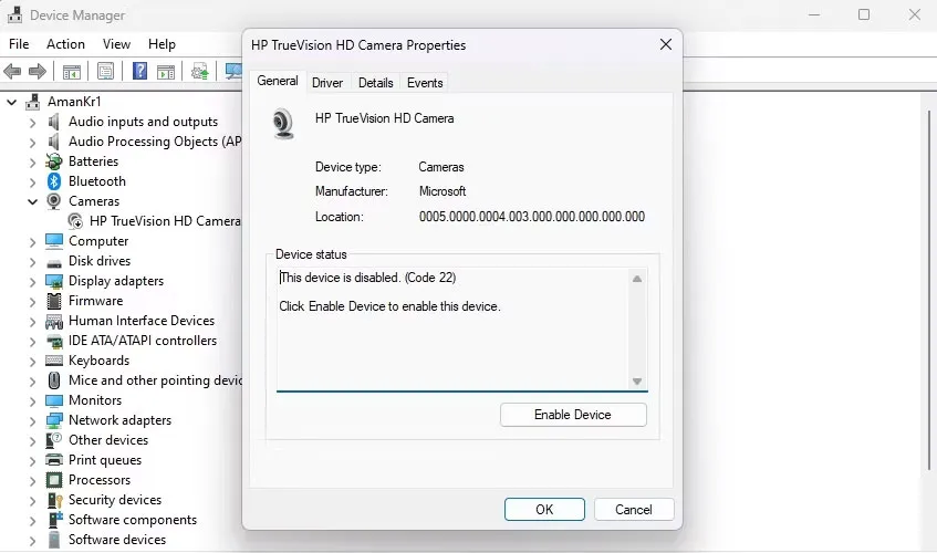 Kích hoạt thiết bị trong Device Manager