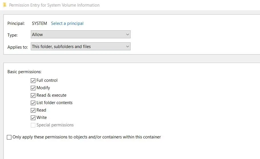 Hộp kiểm Full control permission