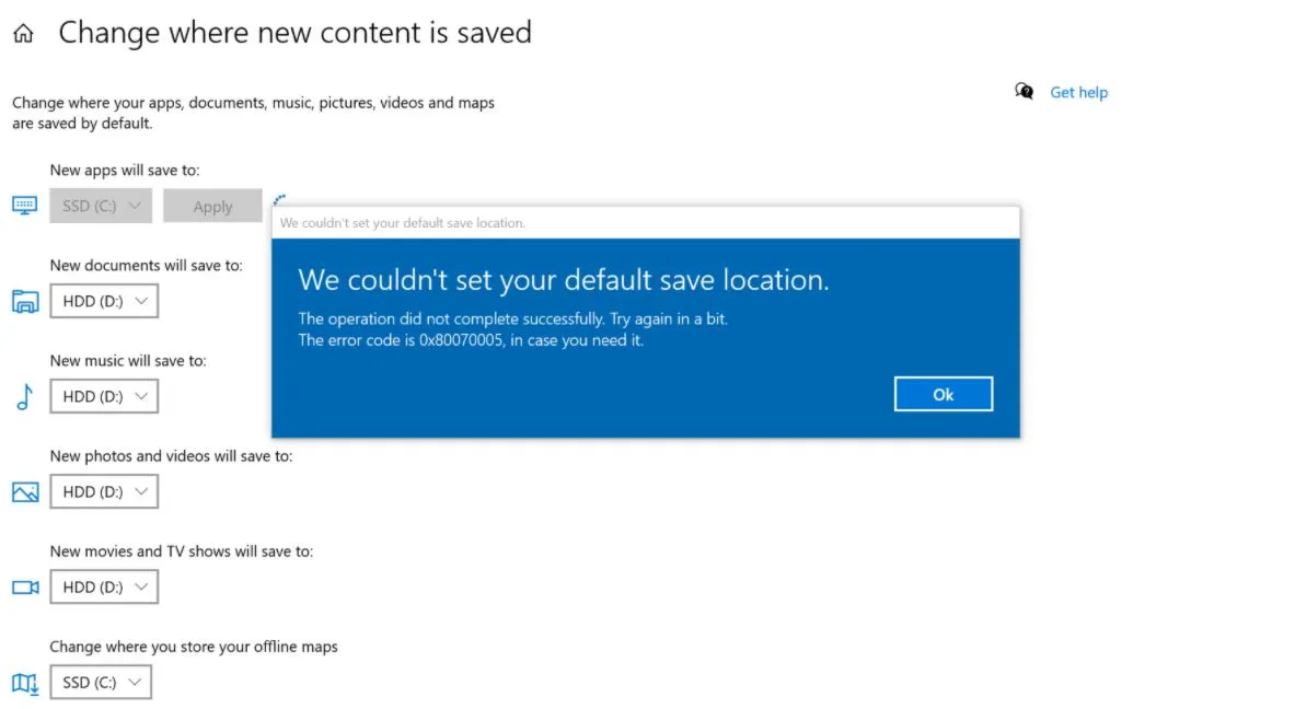 Cách sửa lỗi “We Couldn’t Set Your Default Save Location” trên Windows 11/10