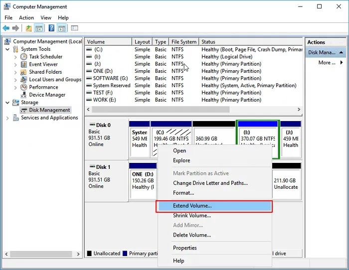 Tăng dung lượng ổ C trong Disk Management