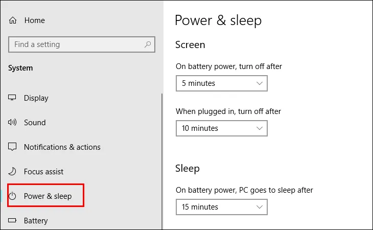 Cài đặt Screen và Sleep để bật tiết kiệm pin