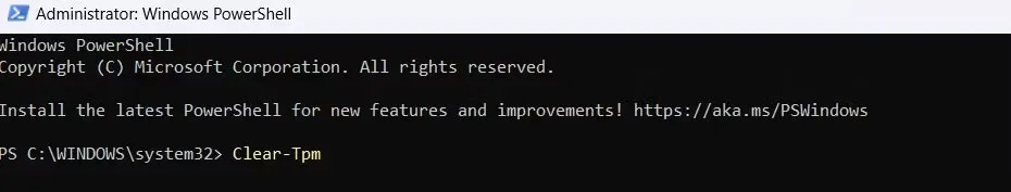 Xóa lệnh TPM trong Windows PowerShell