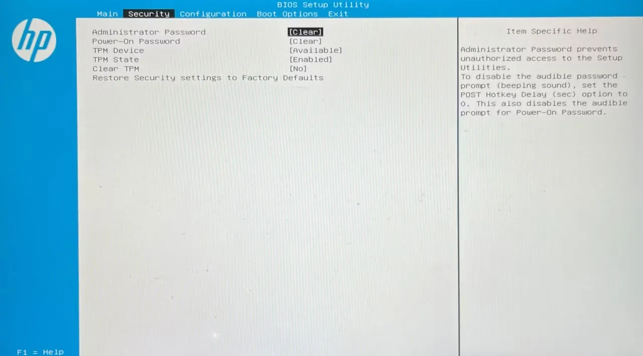 Tab Security trong menu BIOS