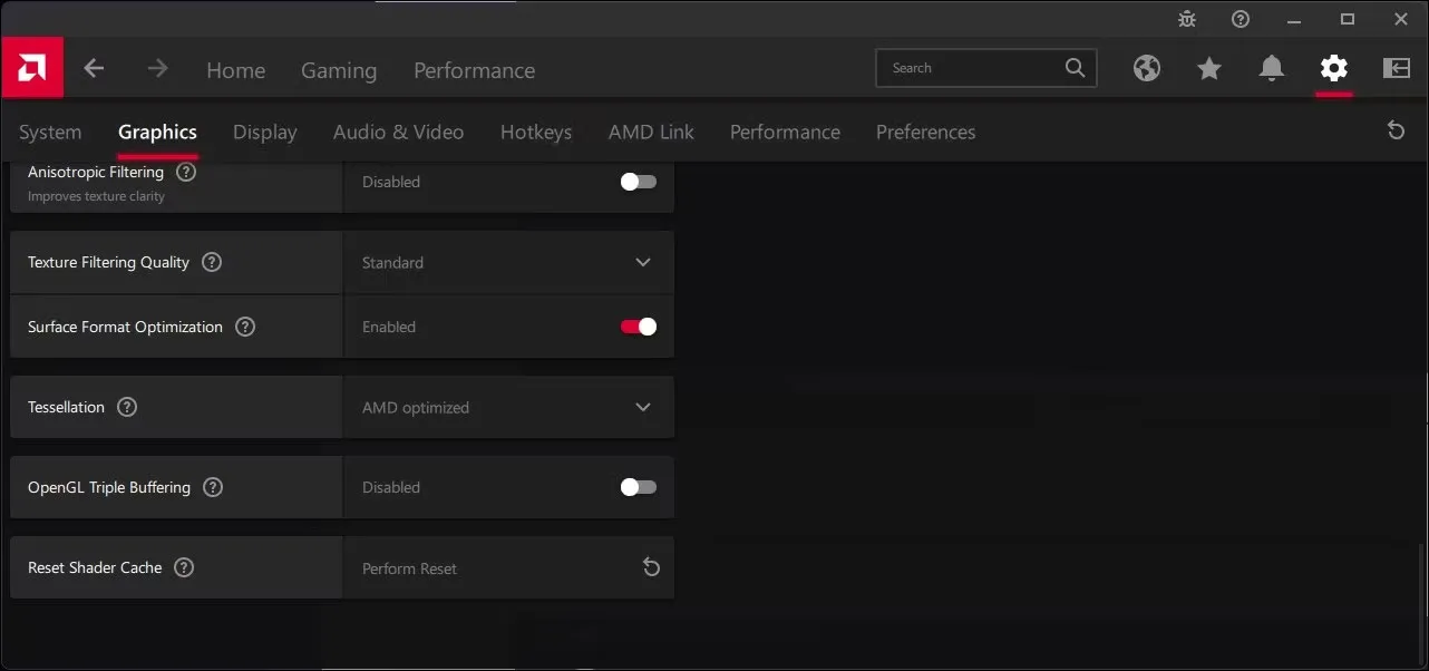 AMD Software thiết lập lại Shader Cache