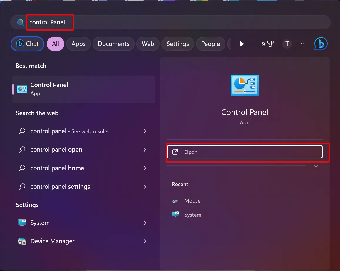 Truy cập Control Panel