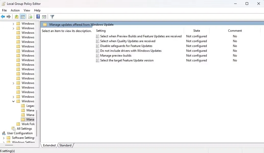 Quản lý các bản cập nhật được cung cấp từ Windows Update trong Local Group Policy Editor