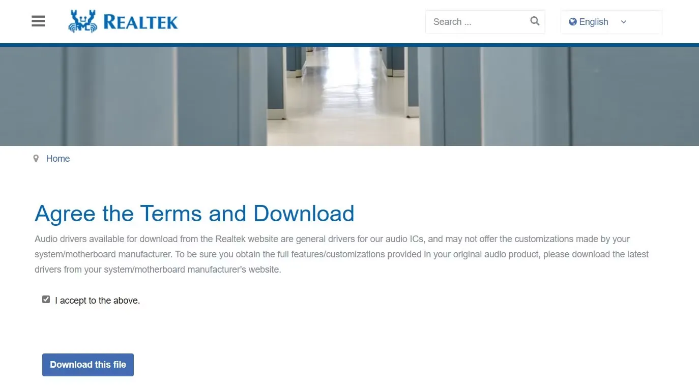 Tùy chọn Download this file trong trang Realtek