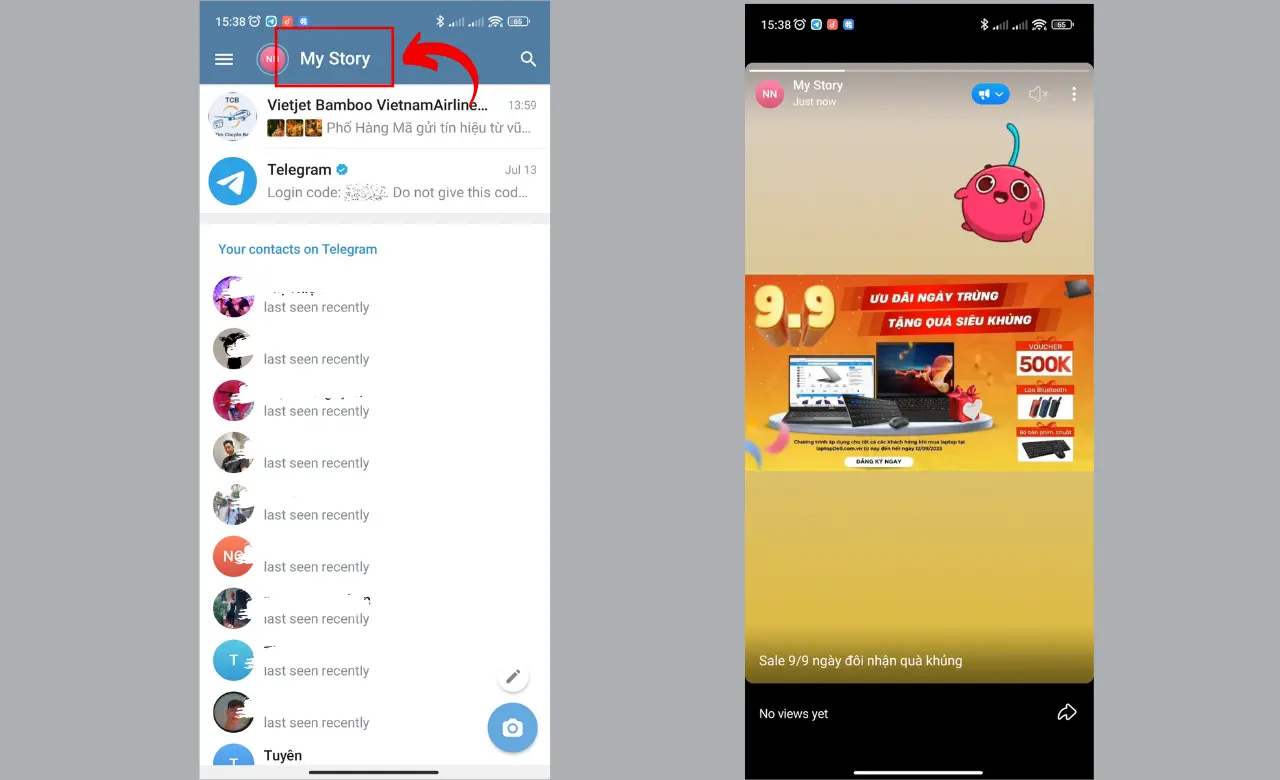 Kết quả sẽ được Telegram Stories