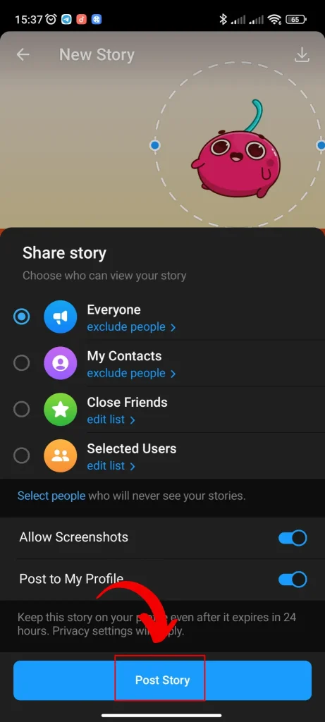 Nhấn Post Story để đăng